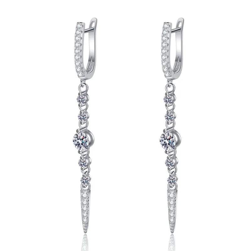 Office Lady Valentine's Day 18K White Gold Tassel Long Drop Earrings Women Wedding 1.118CT Moissanite Diamond Girl Birthday Gift