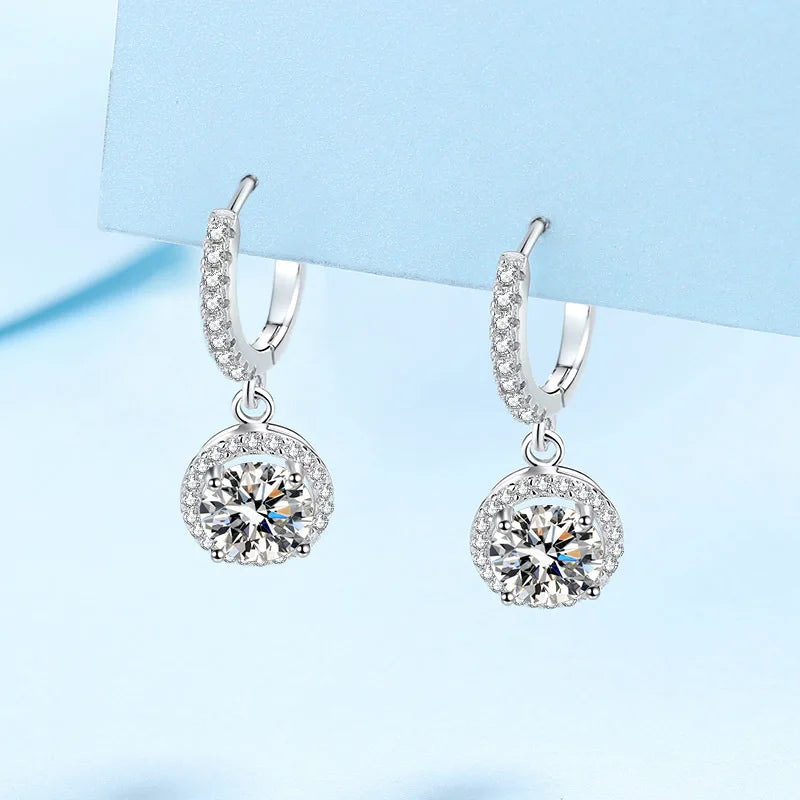 Girlfriend Valentine's Day 18K White Gold Women Wedding Drop Earrings 1CT Round Moissanite Diamond PT950 Platinum Birthday Gift