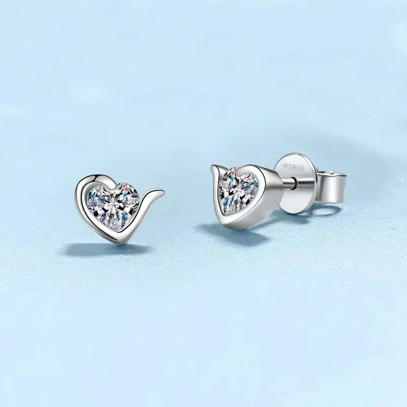 Daughter Adult's Day PT950 Platinum Heart Earplu Stud Earrings Women Valentine's Day 0.6CT Moissanite Diamond Girl Birthday Gift