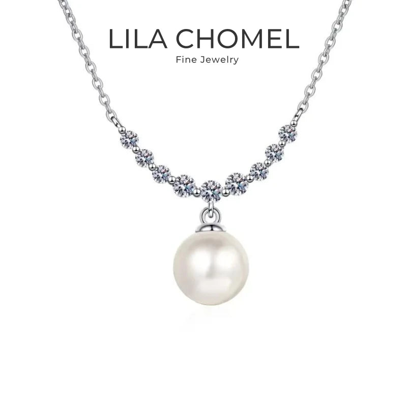 Valentine's Day Girlfriend 18K White Gold Wedding 0.36CT Moissanite Diamond 8mm Pearl Pendant PT950 Platinum Necklaces for Women