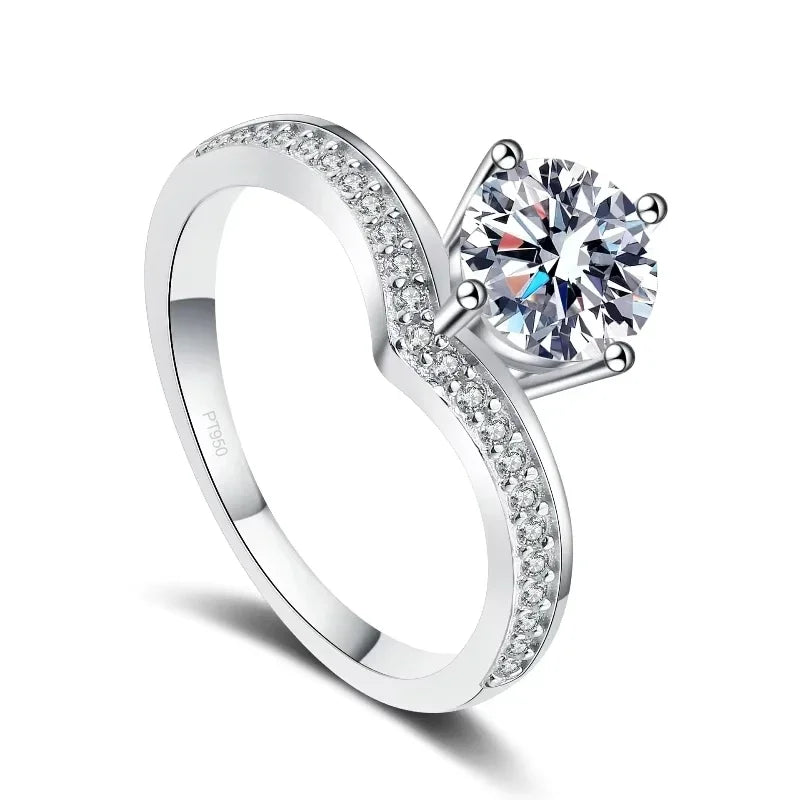 WOMEN Valentine's Day PT950 Platinum Wedding Band Moissanite Diamond VVS1 D Color 0.5/1/2CT Engagement Rings Girl Birthday Gift