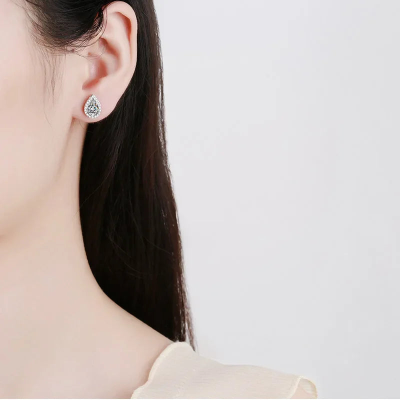 Girl Birthday Gift 18K White Gold Women Wedding Stud Earrings 1/2CT Moissanite Diamond PT950 Platinum Valentine's Day Jewelry