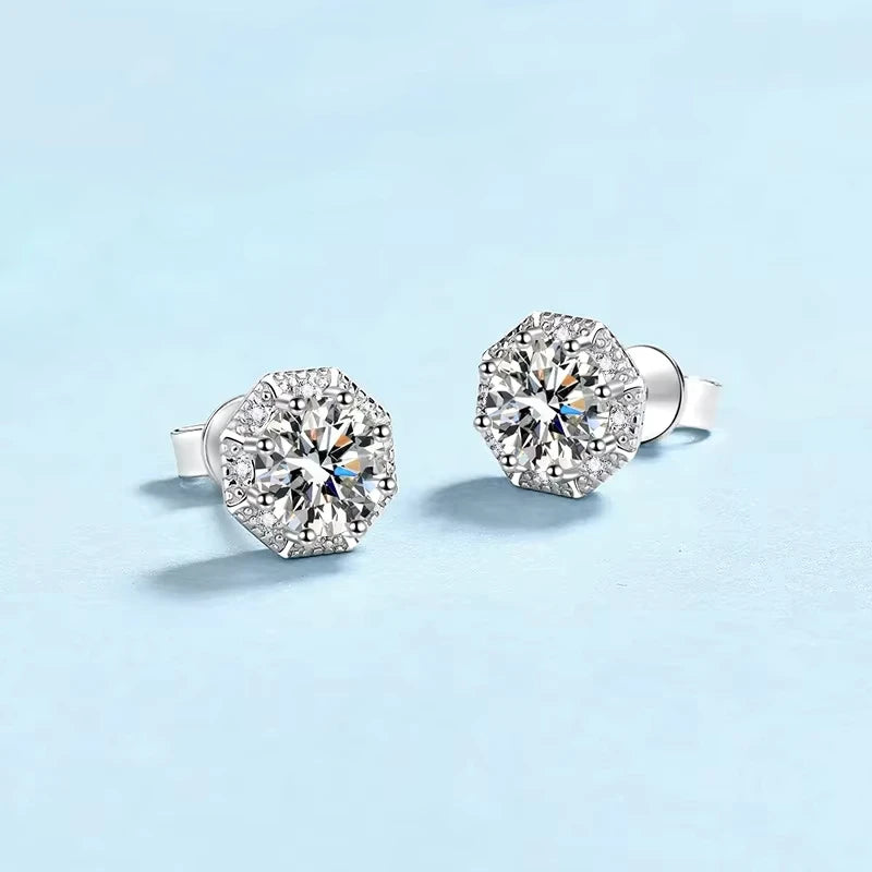 Girl Birthday Gift 18K White Gold Earplug Stud Earrings for Women 1/2Carat Moissanite Diamond Fine Jewelry Daughter Engagement