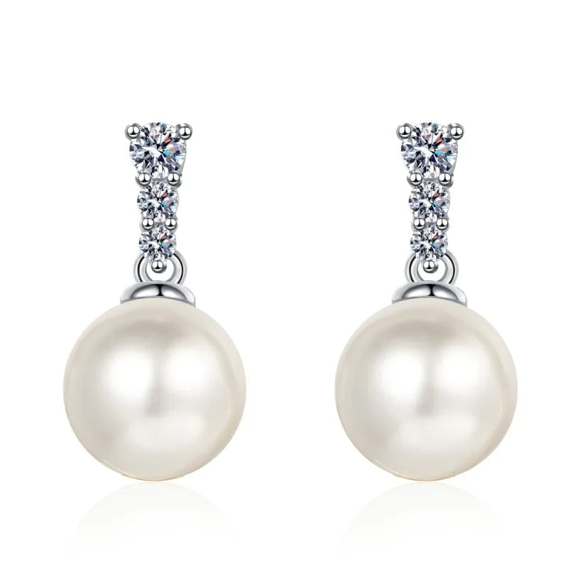 Earplug 18K White Gold Stud Earrings Girlfriend Birthday Gift Moissanite Diamond 0.23Carat Women Wedding Pearl Girl Fine Jewelry
