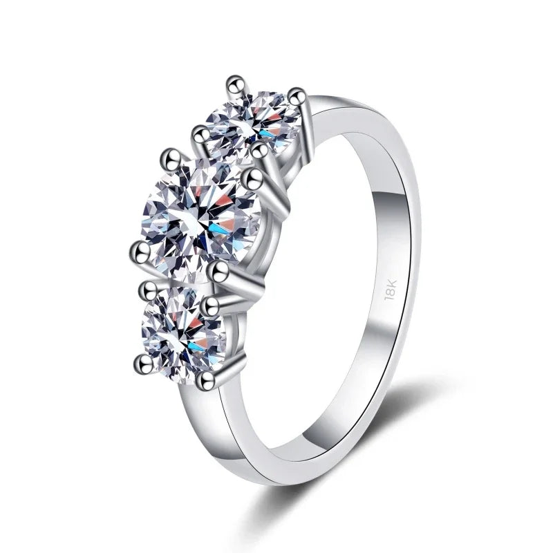 Girl Birthday Gift 18K White Gold Wedding Band 2CT VVS D Color Three Moissanite Diamonds Women Fine Jewelry Engagement Rings