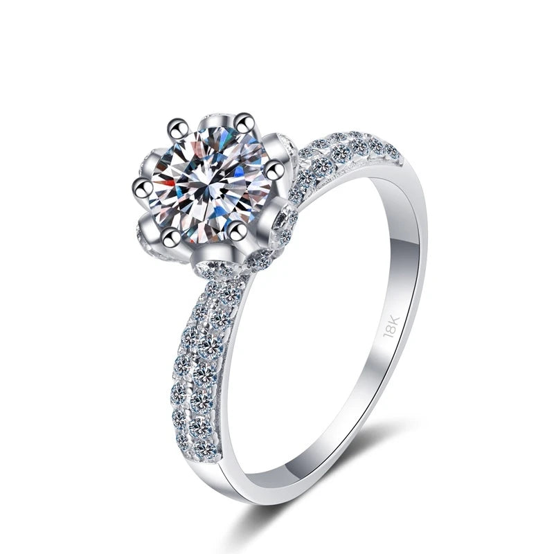 Designer Jewelry Girl 18K White Gold 1/2/3/5 Carat VVS1 D Color Moissanite Diamond Snow Queen Finger Rings Best Gift for Female