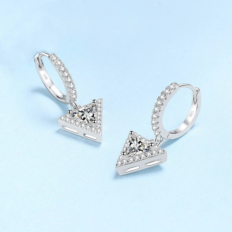Wedding Jewelry 18K White Gold Triangular Drop Earrings Women Moissanite Diamond 1/2CT Girl Birthday Gift Lady Valentine's Day