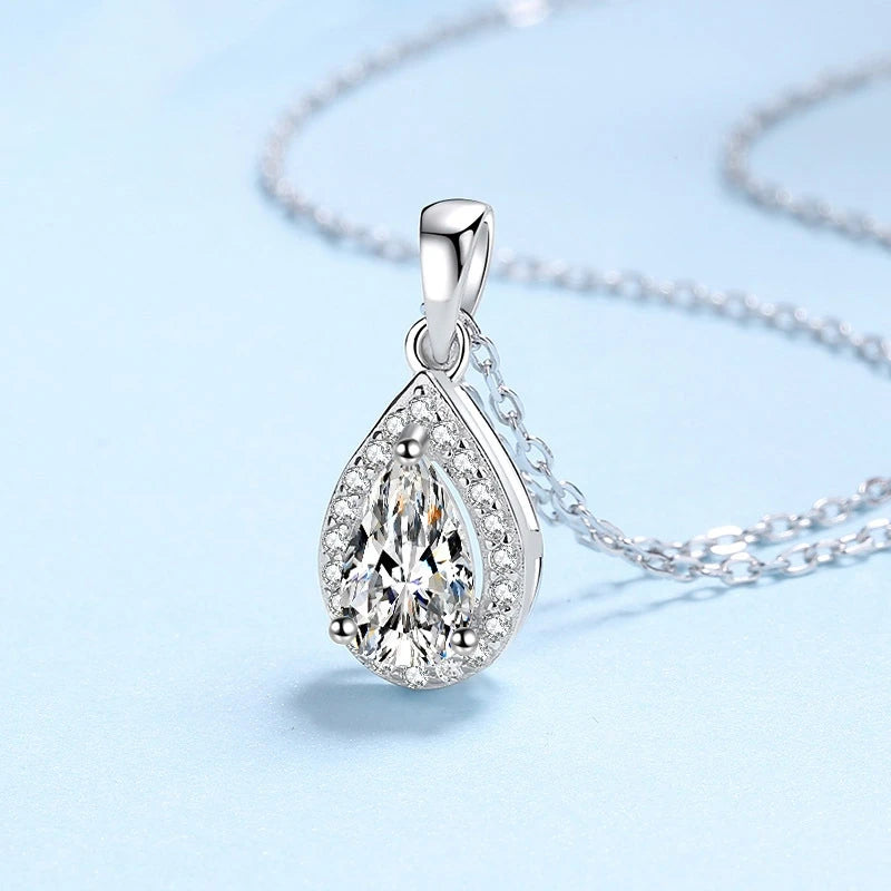 Engagement Platinum PT950 Women Wedding Necklaces 1CT Water Drop Moissanite Diamond Girl Birthday Gift Daughter Valentine's Day