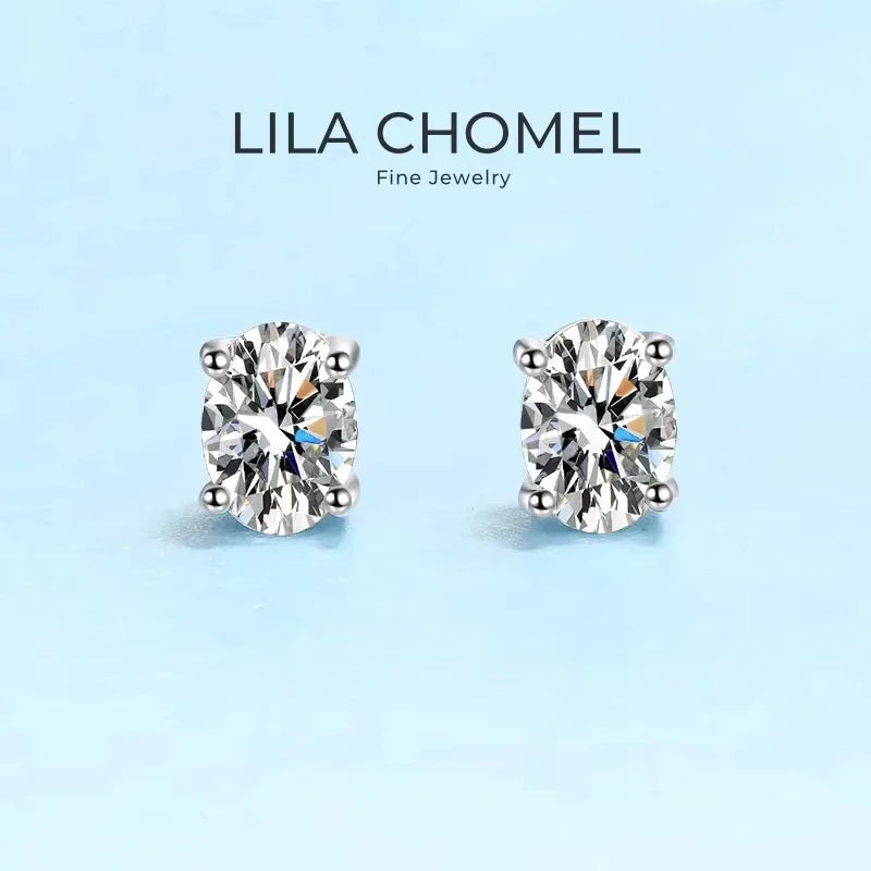 Girl Birthday Gift 18K White Gold 0.5/1/2CT Oval Moissanite Diamond Earplug Stud Earrings PT950 Platinum Women Valentine's Day