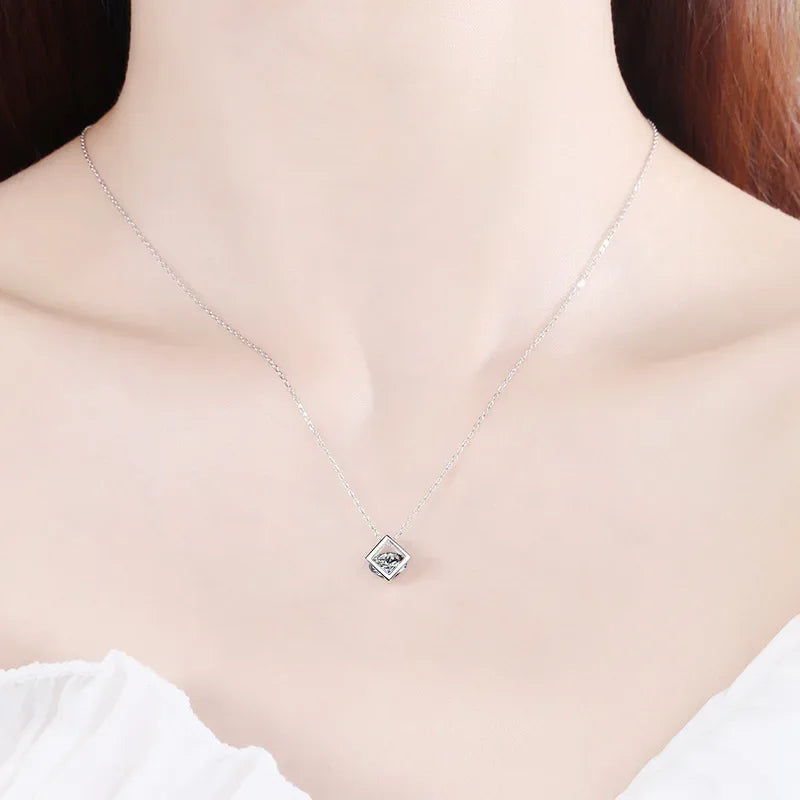 Girl Wedding Necklaces PT950 Platinum Engagement Moissanite Diamond 0.5/1CT Square Pendant Valentine's Day Women Birthday Gift