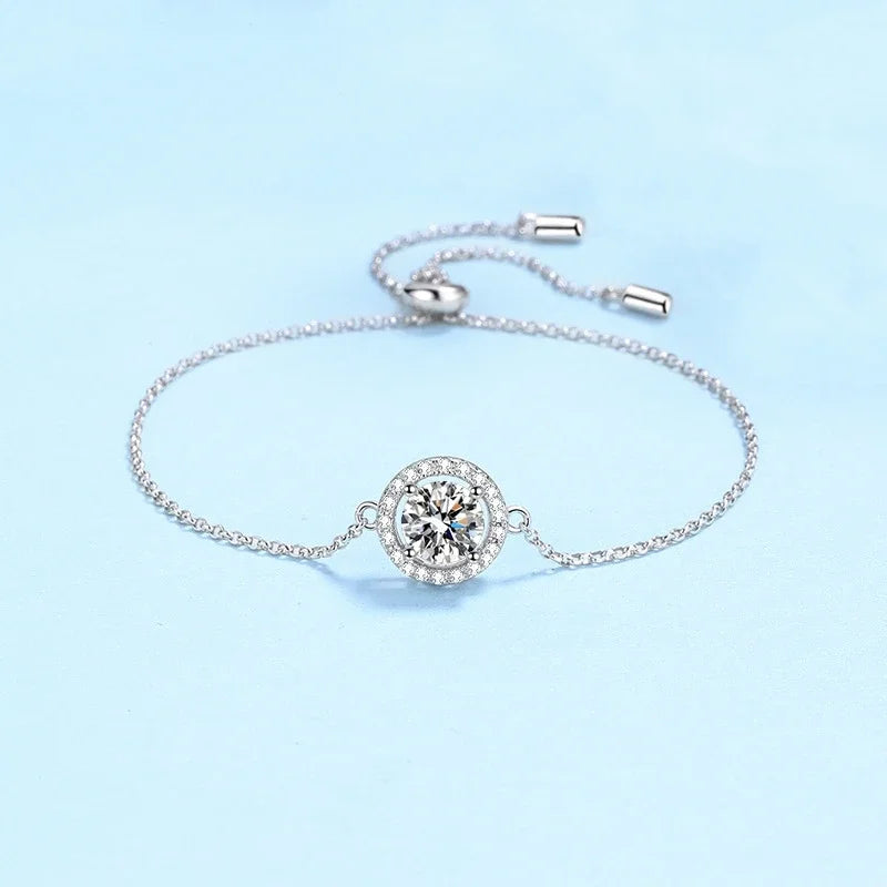 Daughter Birthday Gift 18K White Gold Bracelets Women Wedding 1CT Moissanite Diamond PT950 Platinum Girlfriend Valentine's Day