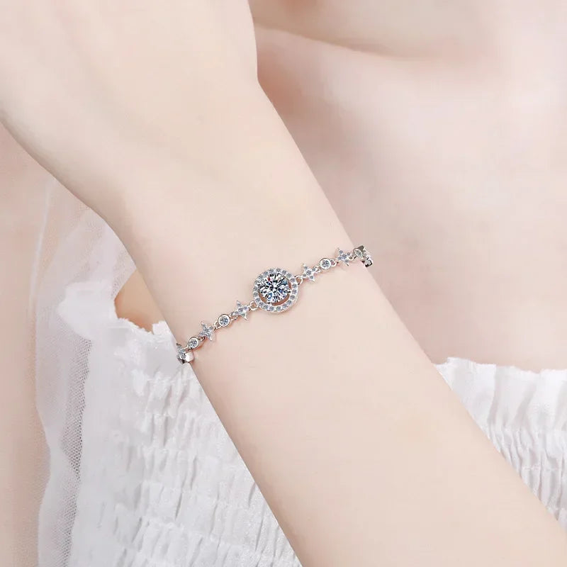Daughter Birthday Gift 18K White Gold Bracelets Women Wedding 1CT Moissanite Diamond PT950 Platinum Girlfriend Valentine's Day