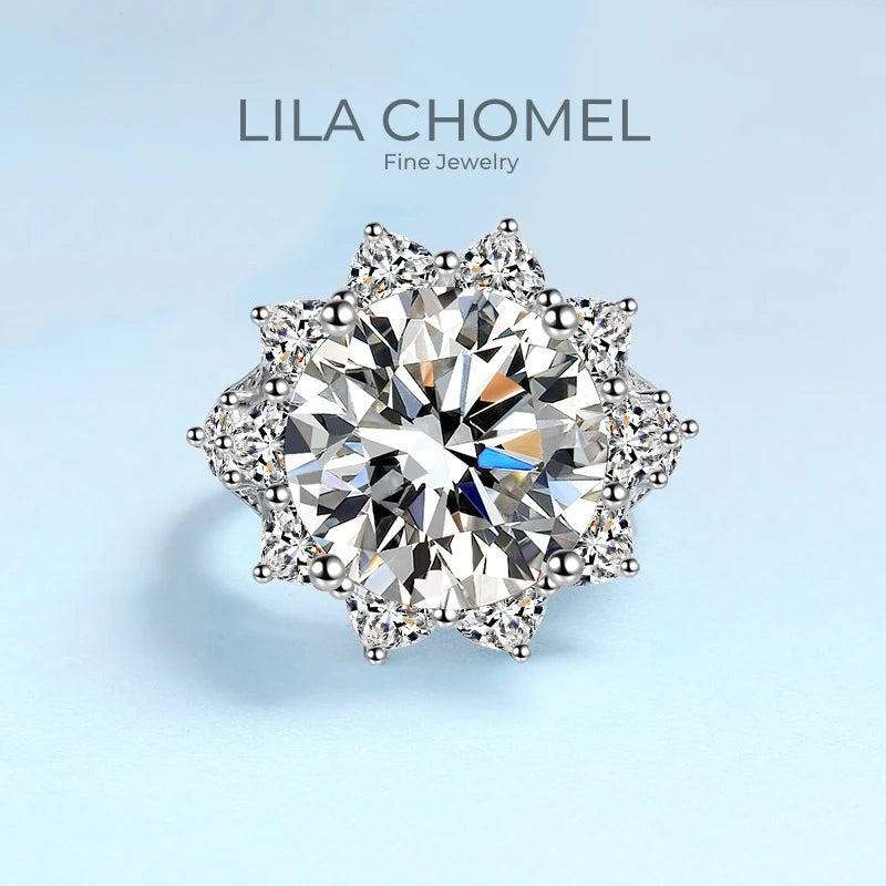 Fine Jewelry Sunflower 18K White Gold Women Wedding Bands 10CT VVS1 D Color Moissanite Diamond Girl Birthday Gift Party Daughter