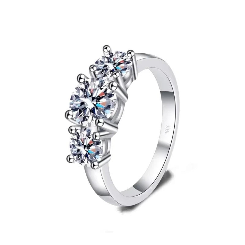 Girl Birthday Gift 18K White Gold Wedding Band Three Moissanite Diamonds 2CT Women PT950 Platinum Jewelry Valentine's Day Rings