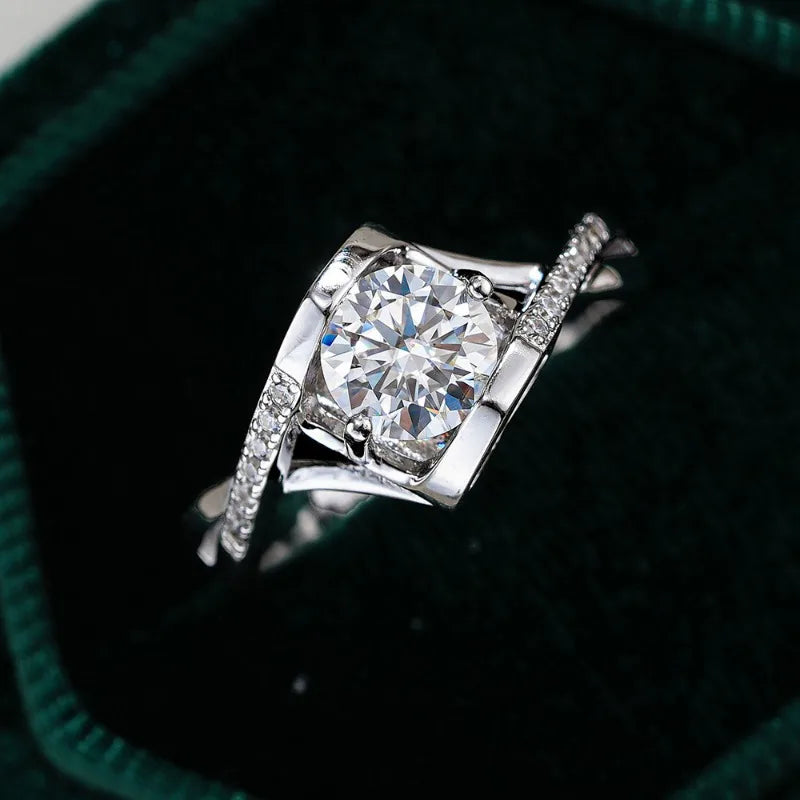 Girl Valentine's Day 18K White Gold Rings 0.5/1CT Moissanite Diamond Women Birthday Gift PT950 Platinum Wedding Band Jewelry