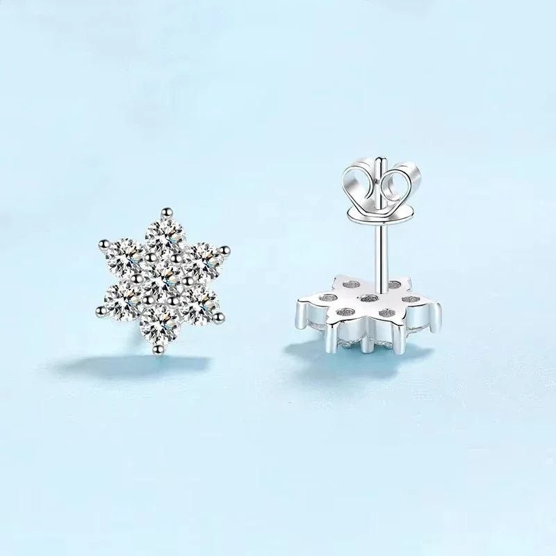 Birthday Gift 18K White Gold Earplug Stud Earrings Women Engagement Moissanite Diamond 1.4CT Snowflake Girl Wedding Fine Jewelry