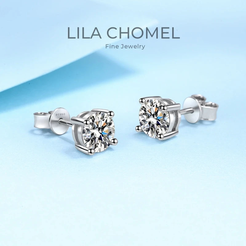 Luxury Platinum PT950 Jewelry 0.6/1/2CT Moissanite D Color Brilliant Round Cut Lab Diamond Stud Earrings for Women Wedding Party