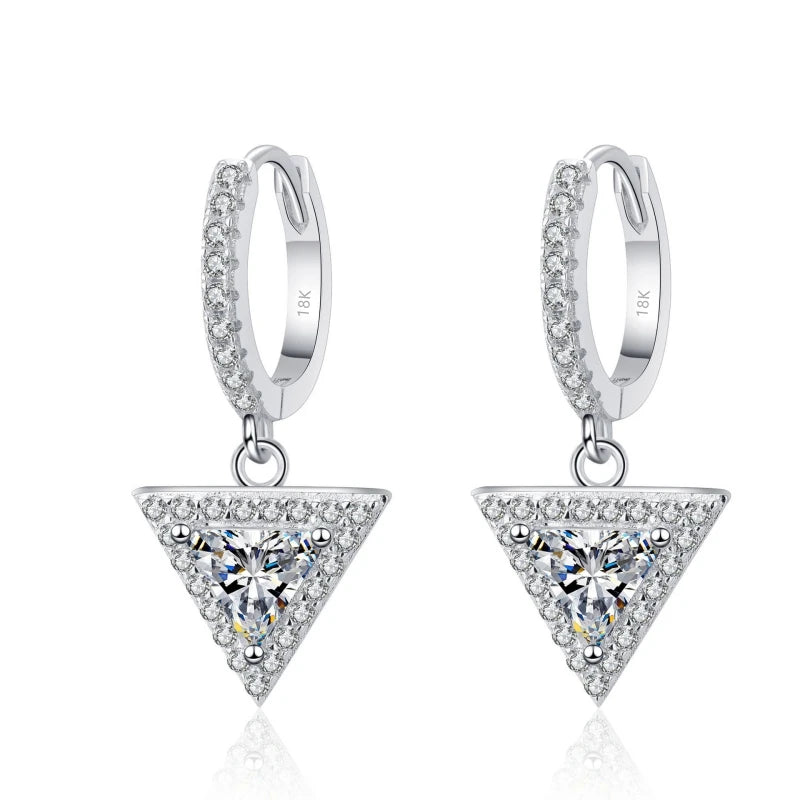 Wedding Jewelry 18K White Gold Triangular Drop Earrings Women Moissanite Diamond 1/2CT Girl Birthday Gift Lady Valentine's Day