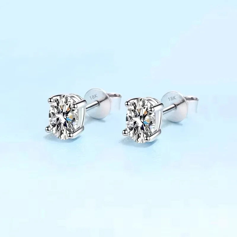 Girl Birthday Gift 18K White Gold 0.5/1/2CT Oval Moissanite Diamond Earplug Stud Earrings PT950 Platinum Women Valentine's Day