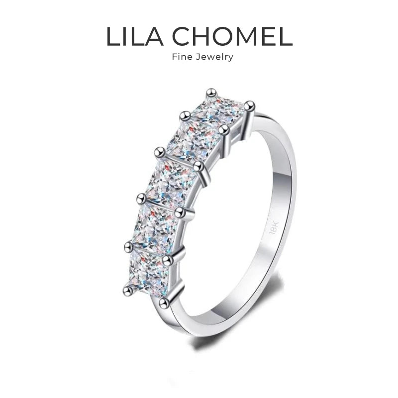Women Engagement 18K White Gold Wedding Band 5pcs Moissanite Diamond 2CT Wife Birthday Gift PT950 Platinum Girl Valentine's Day