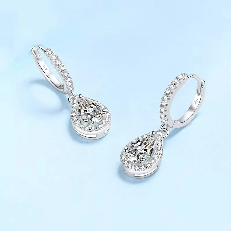 Wedding 18K White Gold Drop Earrings Women Birthday Gift Water Drop 1/2CT Moissanite Diamond Girl Engagement Lady Fine Jewelry