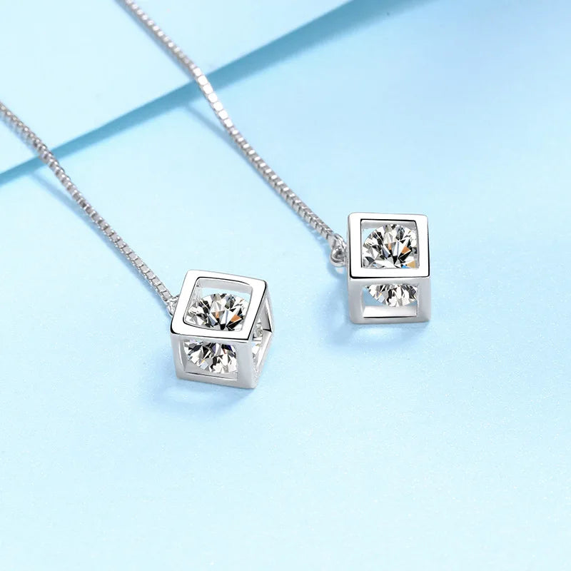 Women Fine Jewelry PT950 Platinum Ear Threads line Drop Earrings Girl Valentine's Day 1/2CT Moissanite Diamond Birthday Gift ins