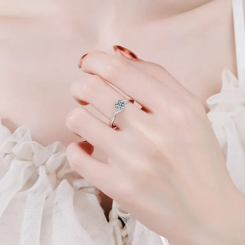Women Engagement Rings 18K White Gold Wedding Band VVS 1 D Color 0.3/0.5CT Moissanite Diamond PT950 Platinum Girl Birthday Gift