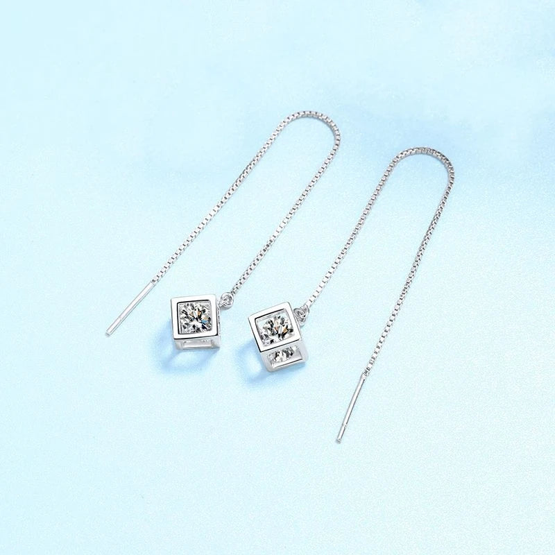 Women Fine Jewelry PT950 Platinum Ear Threads line Drop Earrings Girl Valentine's Day 1/2CT Moissanite Diamond Birthday Gift ins