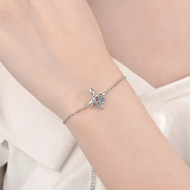 Pulseiras de borboleta de platina PT950 0,3CT Moissanite diamante presente de dia das mães para mulheres aniversário menina noivado joias