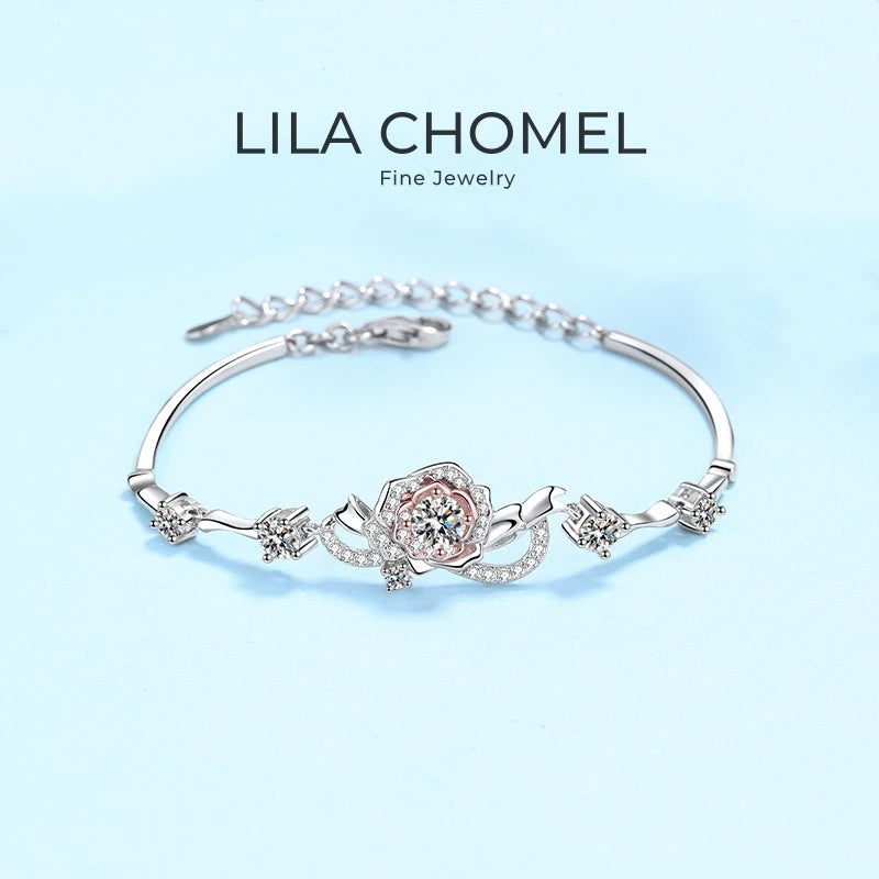 Girlfriend Birthday Gift 18K White Gold Bracelets Wedding 1.4Carat Moissanite Diamond Daughter Rose Flower Women Valentine's Day