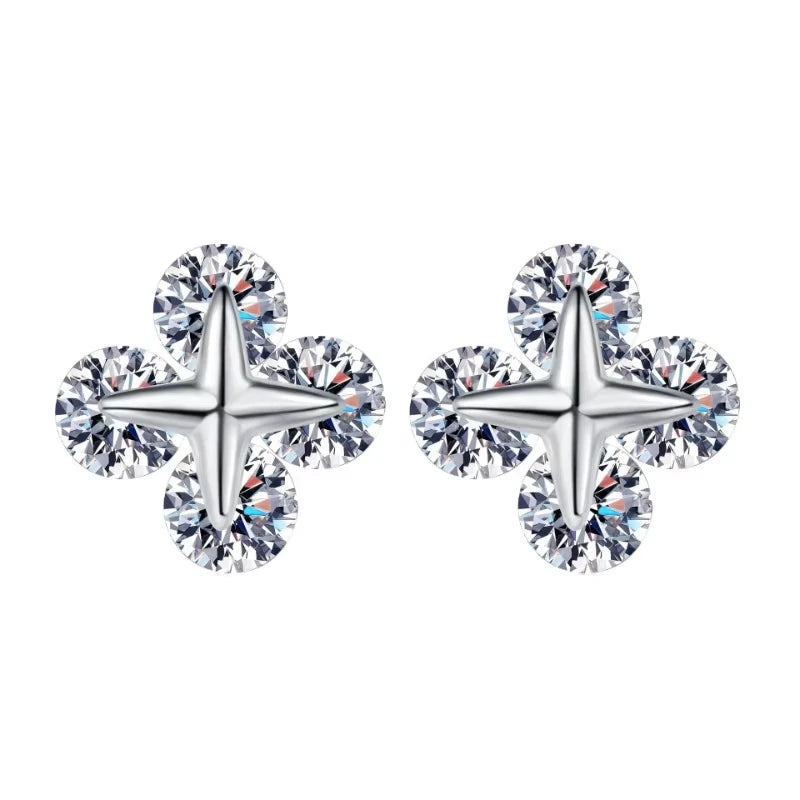 Lady Valentine's Day 18K White Gold Women Wedding Stud Earrings 0.8CT Moissanite Diamond PT950 Platinum Girl Birthday Gift Party