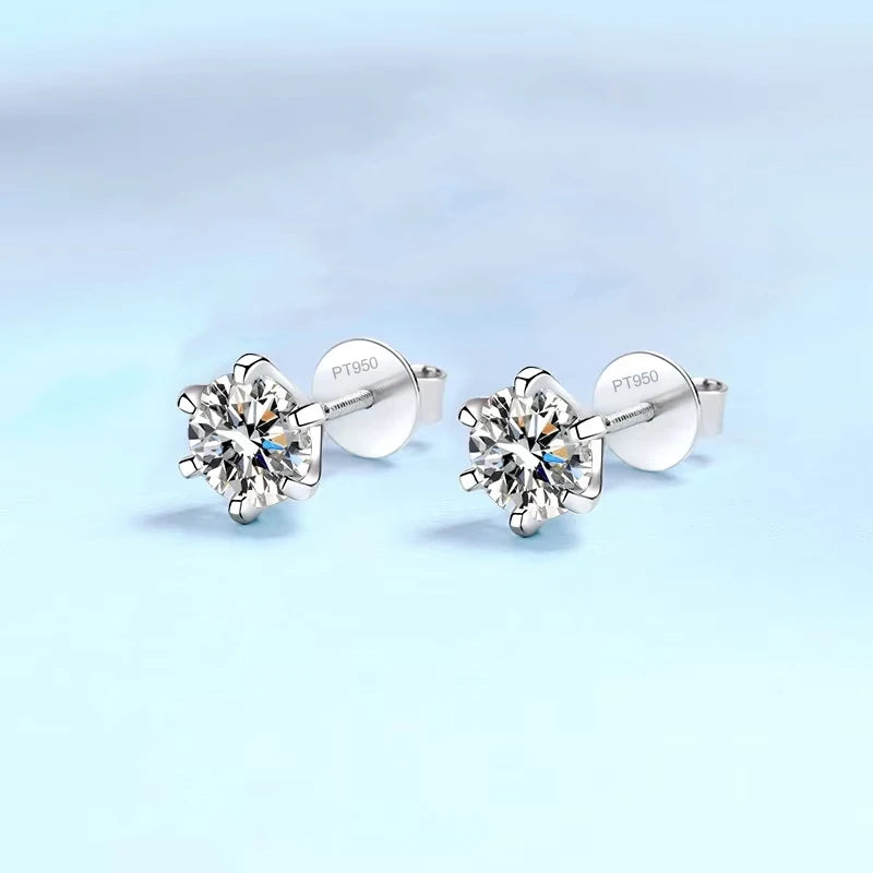 WOMEN Valentine's Day PT950 Platinum Screw Stud Earrings Girl Birthday Gift 0.5/1CT Moissanite Diamond Engagement Wedding Party