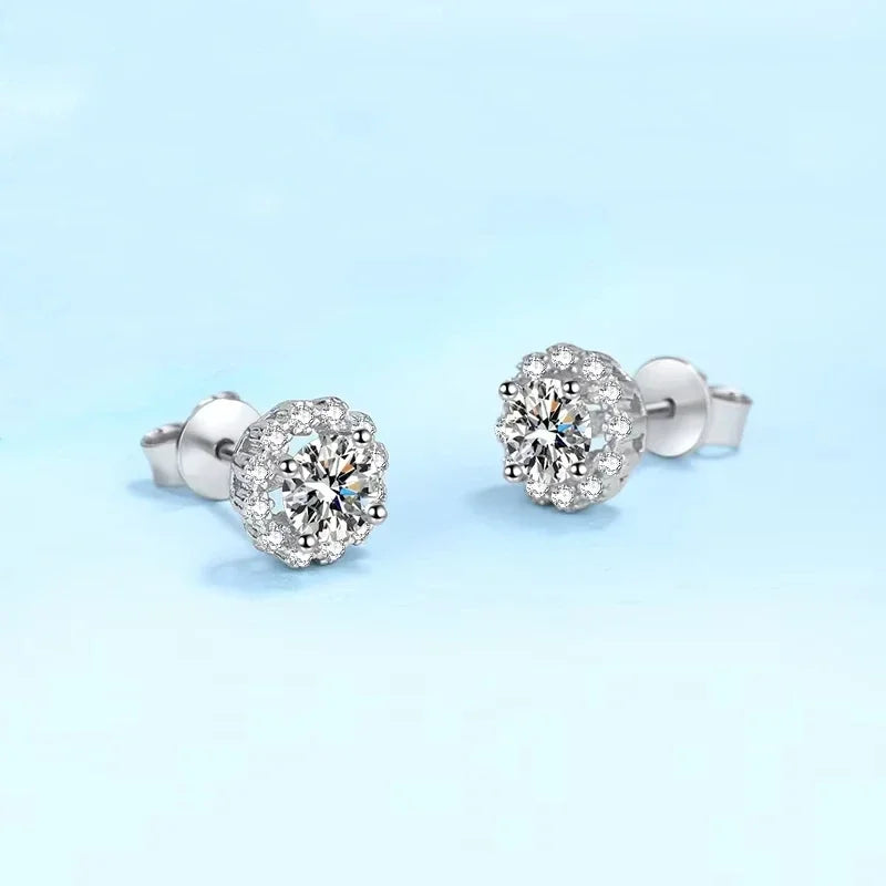 Valentine's Day Girl 18K White Gold Stud Earrings Women Wedding Moissanite Diamond 1CT PT950 Platinum Daughter Birthday Gift