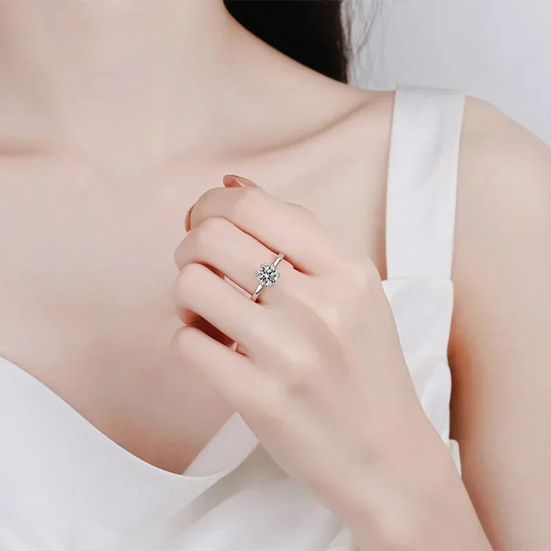 WOMEN Wedding Band PT950 Platinum Birthday Gift Rings Six pronged 1CT VVS1 D Color Moissanite Diamond Girlfriend Valentine's Day