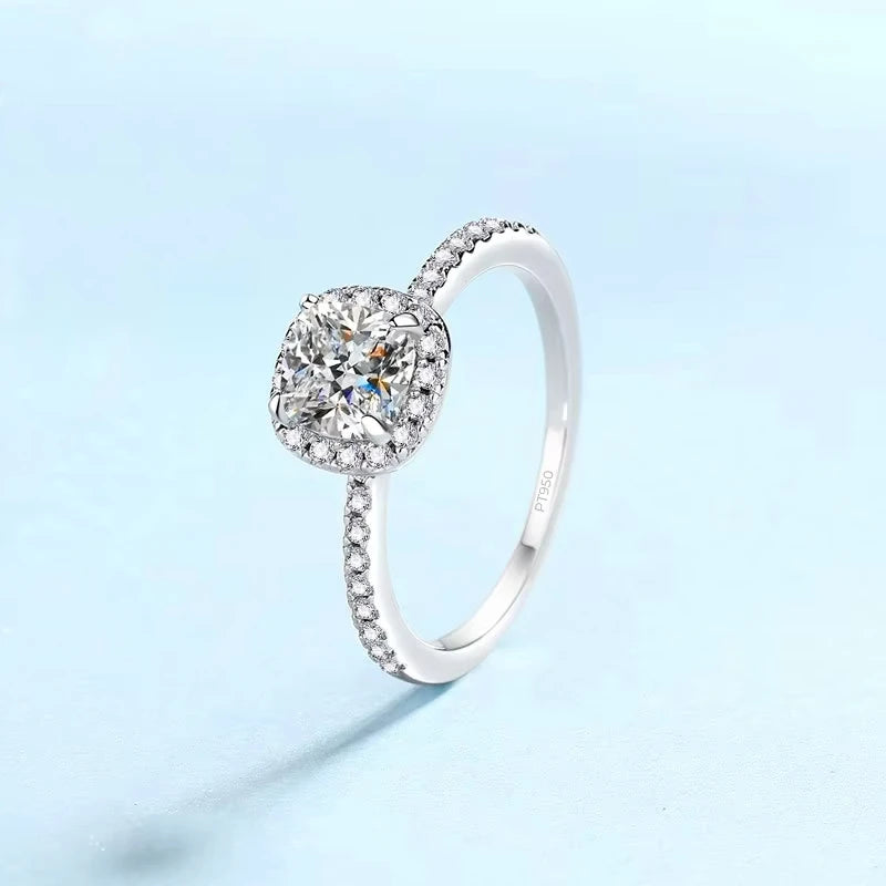 Anéis de Dia dos Namorados para Meninas PT950 Alianças de Casamento em Platina Moissanite Diamante 1 Quilate VVS Presente de Aniversário para Filha Joias Finas para Mulheres