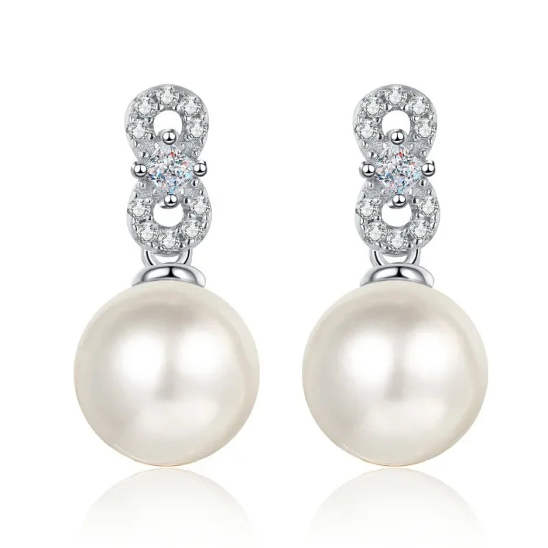 Engagement 18K White Gold Earplug Stud Earrings Women Wedding 0.28CT Moissanite Diamond 9mm Pearl PT950 Platinum Fine Jewelry