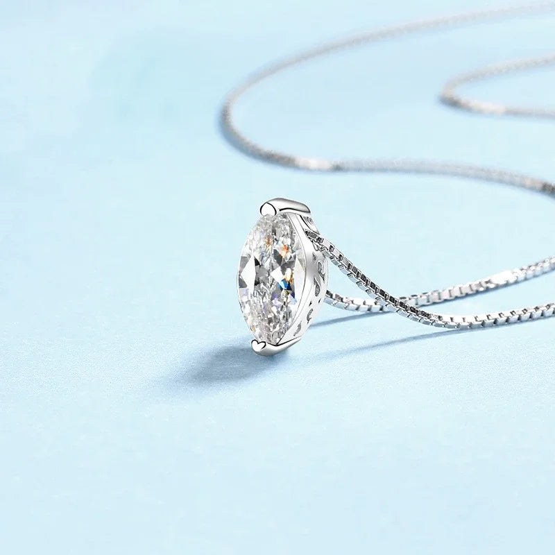 WOMEN Valentine's Day 18K White Gold Wedding Necklaces Christmas 1CT Marquise Cut 5*10mm Moissanite Diamond Girl Birthday Gift