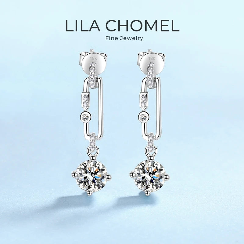 Girl Valentine's Day Tassel Long Style 18K White Gold Women Wedding Drop Earrings 1/2Carat Moissanite Diamond Girl Birthday Gift