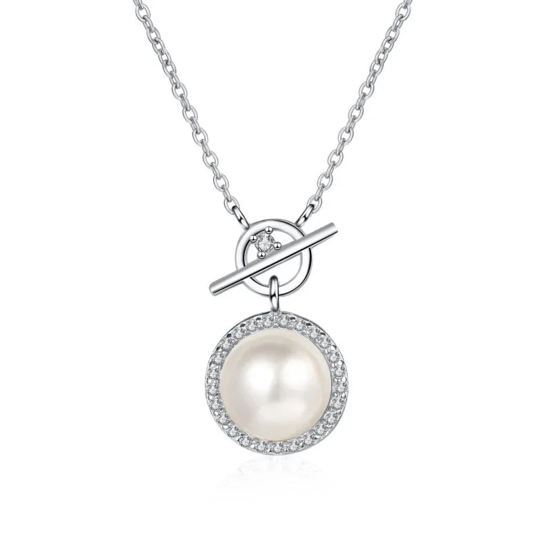 Valentine's Day PT950 Platinum Women Wedding 0.14CT Moissanite Diamond 8mm Pearl Natural Freshwater Pendant Girl Birthday Gift