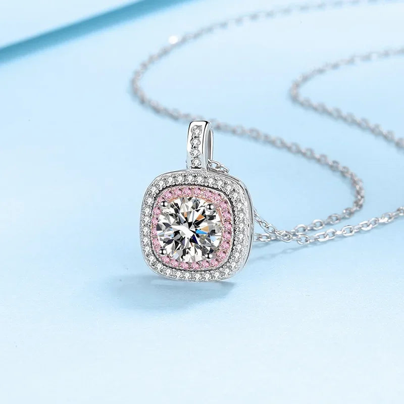 Square White Gold 18K with rose gold Wedding fine Jewelry 1Carat D Color Moissanite Diamond Necklace for Women Sparkling Pendant