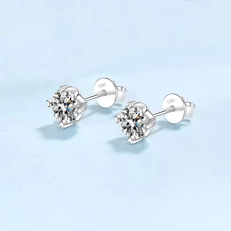 Women Valentine's Day 18K White Gold Wedding Stud Earrings 0.5/1/2CT Moissanite Diamond PT950 Platinum Girl Birthday Gift Party