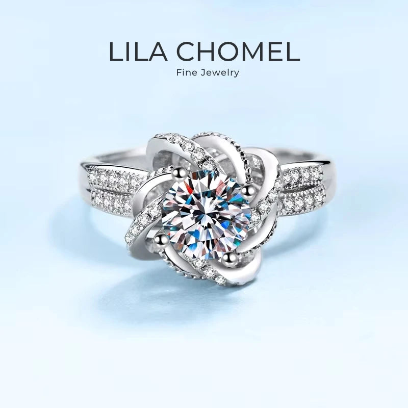 Designer Fine Jewelry Spiral Rose Girl Wedding Band 18K White Gold VVS1 D Color 1/2ct Moissanite Diamond Birthday Gift for Women