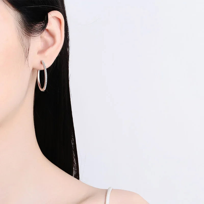 Fine Jewelry PT950 Platinum Full Moissanite Hoop Earrings Women Sparkling 0.54 Carat Diamond daily style to family Gift Classic