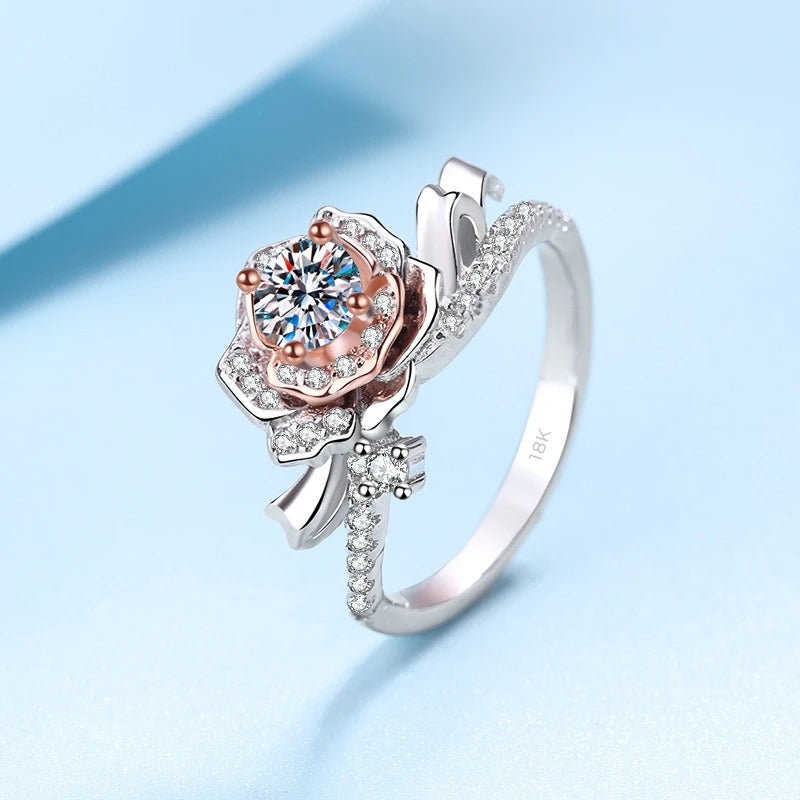 Designer Jewelry 18K White Gold Women Style VVS1 D Color 0.5 Carat Moissanite Diamond Rose Pronged Rings to Girlfriend or Wife