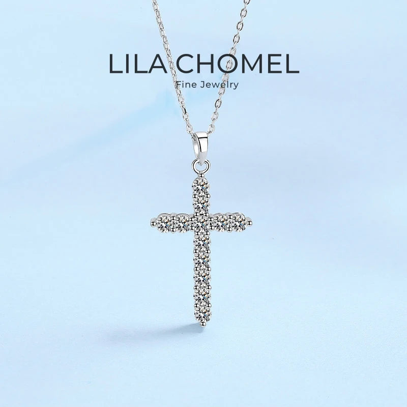 Luxury Daughter 18K White Gold Cross Necklaces for Women Valentine's Day Fine Jewelry With Moissanite Diamond Girl Birthday Gift