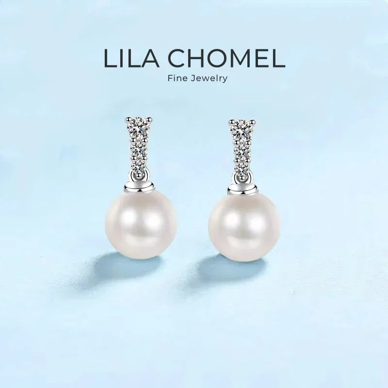 Women Valentine's Day 18K White Gold Earplug Wedding Stud Earrings 0.23CT Moissanite Diamond 9mm Pearl PT950 Platinum Jewelry