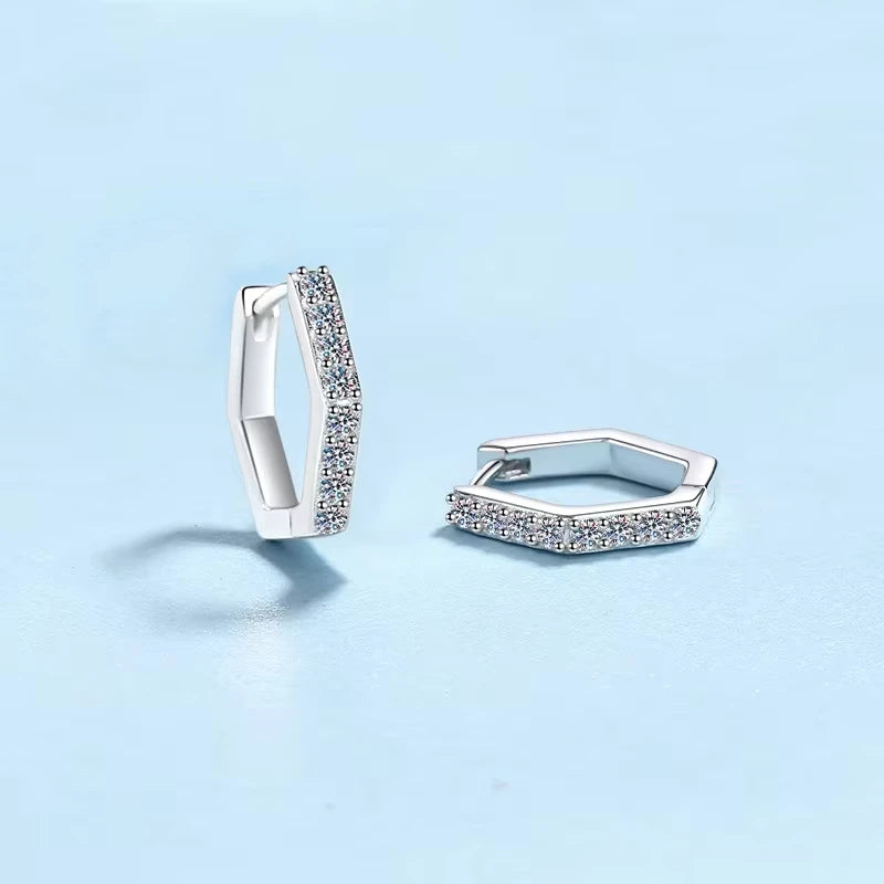 Women Birthday Gift 18K White Gold Hoop Earrings Geometric Hexagonal 0.4CT Moissanite Diamond PT950 Platinum Girl Fine Jewelry