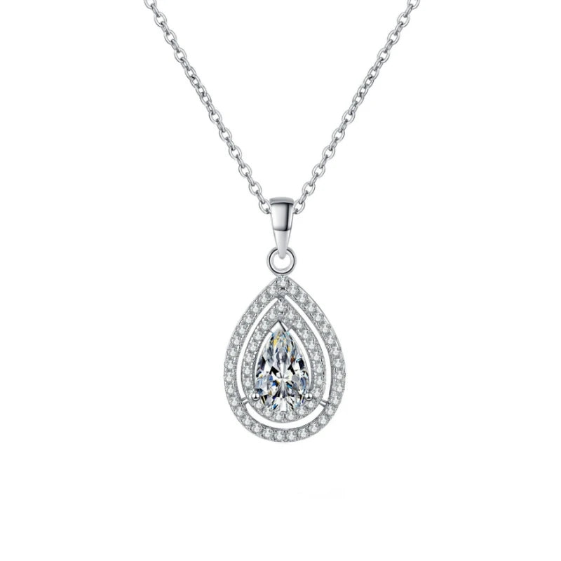 Valentine's Day White Gold 18K Necklaces Women Wedding 1CT Moissanite Diamond Water Drop PT950 Platinum Pendant Fine Jewelry