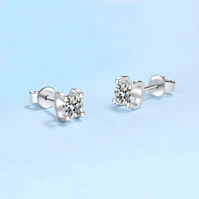 Daughter Earplug Stud Earrings Platinum PT950 Girl Birthday Gift 0.5/1CT Moissanite Diamond Engagement Women Wedding Jewelry