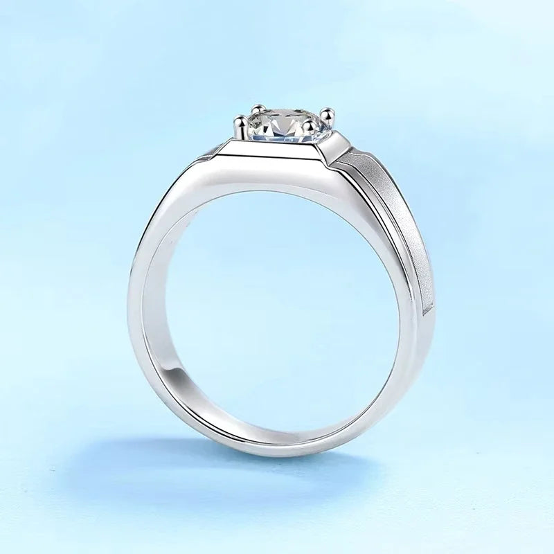 Engagement Rings 18K White Gold Men Wedding Band 1CT Moissanite Diamond PT950 Platinum Birthday Gift Boy Friend Valentine's Day